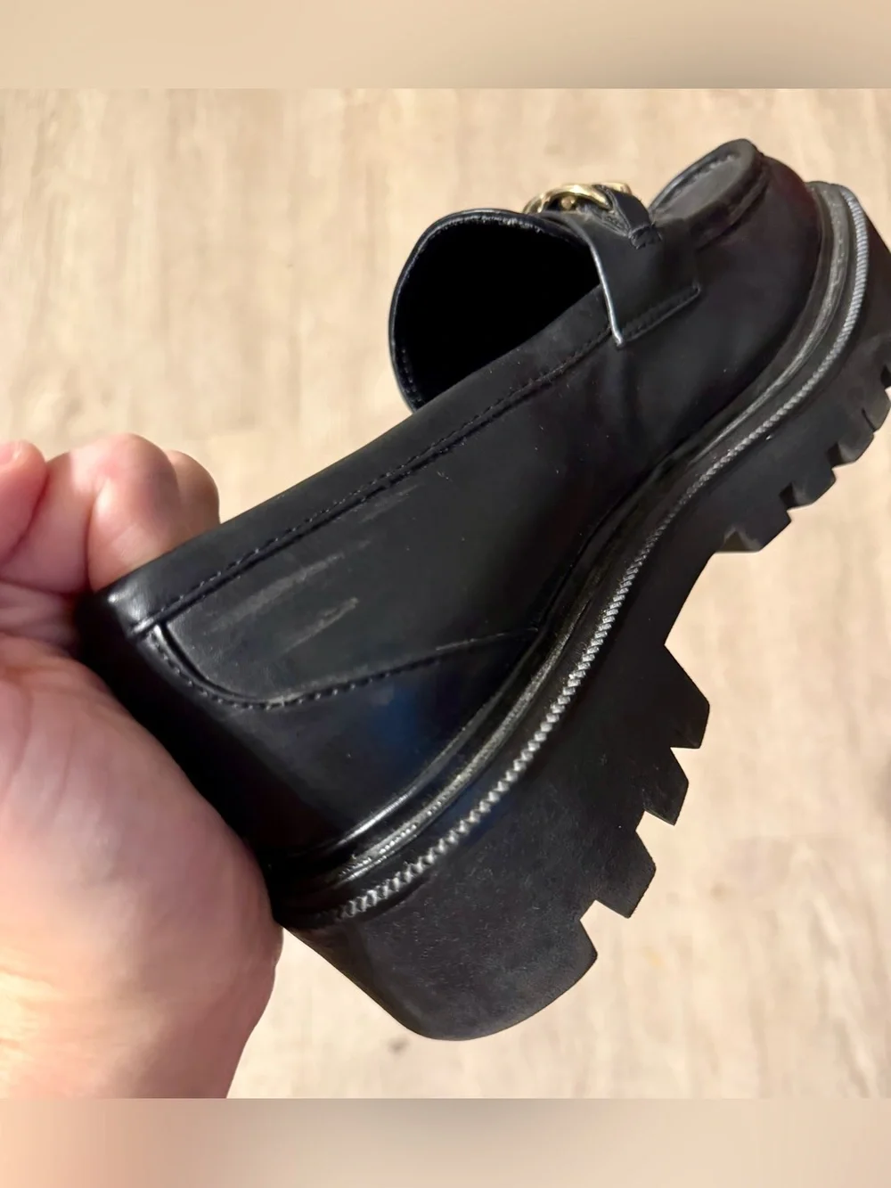 ALDO Women's Brixtonn Loafer Black Moto Lug Sole 8.5